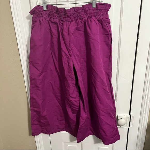 Anthropologie Linen Smocked High Rise Wide Leg Pants Purple LP Large Petite J - Picture 6 of 11